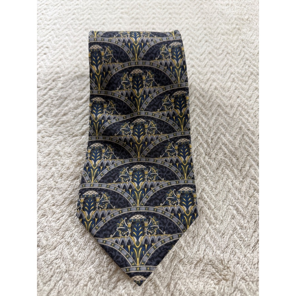Metropolitan Museum of Art MMA Mens Silk Tie Navy Gold Architectural Fan Pattern